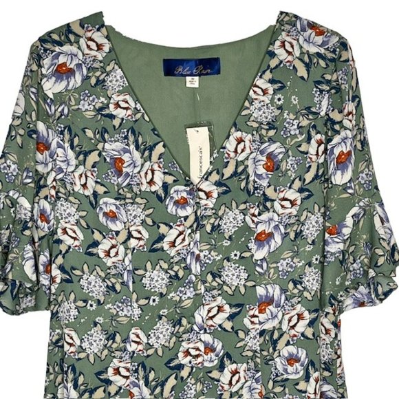 Francesca's Blue Rain Opaline Floral Dress - Blue/Red/White on Green - M - Picture 2 of 10